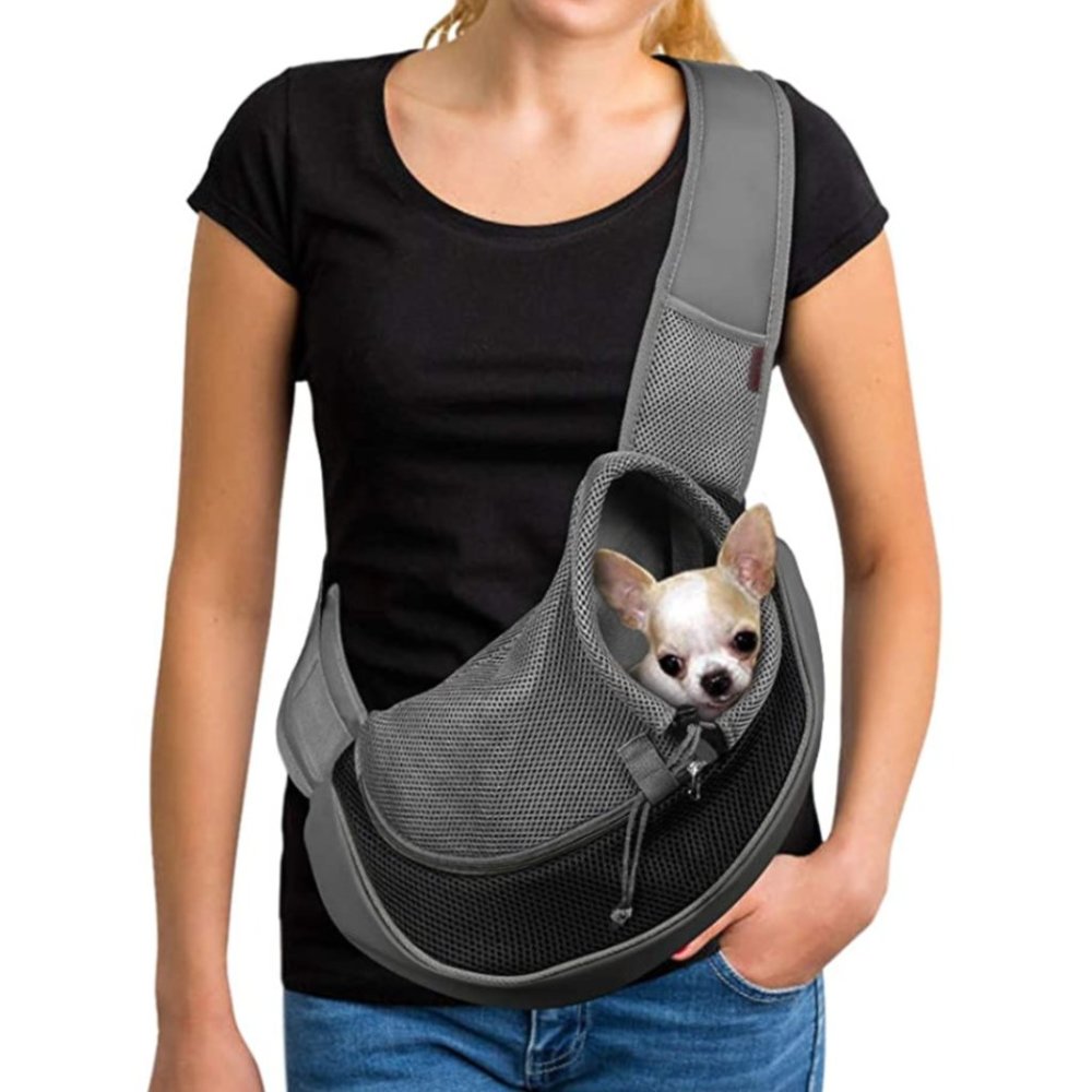 Pet Sling Crossbody Carrier Cat/Dog Grey Pets Breathable Mesh Travel Bag Small